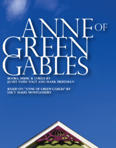 Anne of Green Gables logo, blue sky, roof of old house