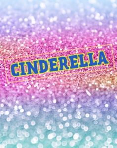 Cinderella musical logo on sparkling sequined background