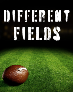 Different Fields musical logo. Football on grass field