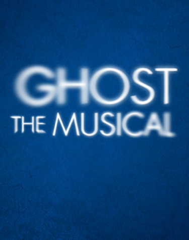 Ghost the musical logo, white text on blue background