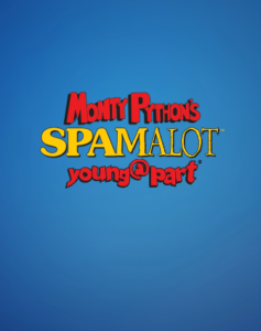 Spamalot Young at part edition logo on blue background