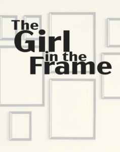 Girl in the frame logo on picture of empty picture frames