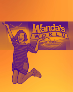 Wanda's World musical logo with cartoon of Wnada jumping for joy.