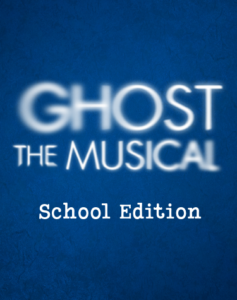 Ghost the musical logo, white text on blue background