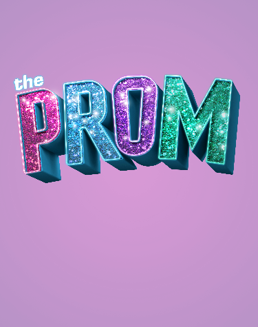 The Prom musical logo, sparkled on purple background