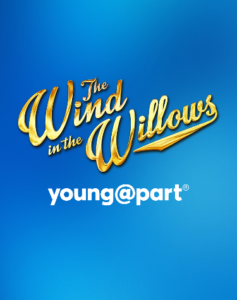 The Wind in the Willows musical logo with gold embossed lettering on blue background